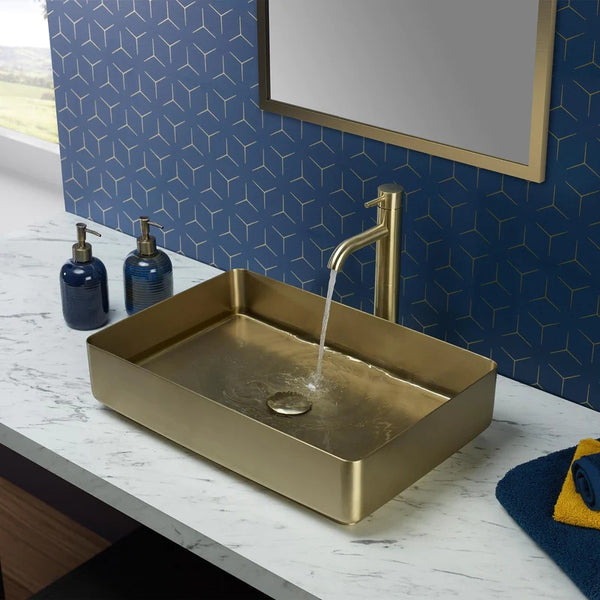 This rectangular countertop basin