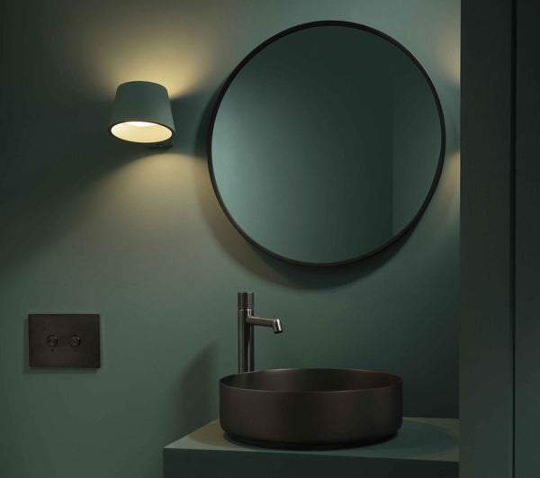 Tapron black round bathroom mirror with light