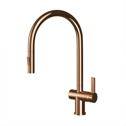 copper kitchen mixer tap with pull out spray