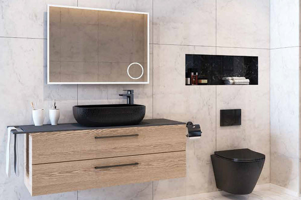 The basins are all discretely mounted to the top of the vanity units