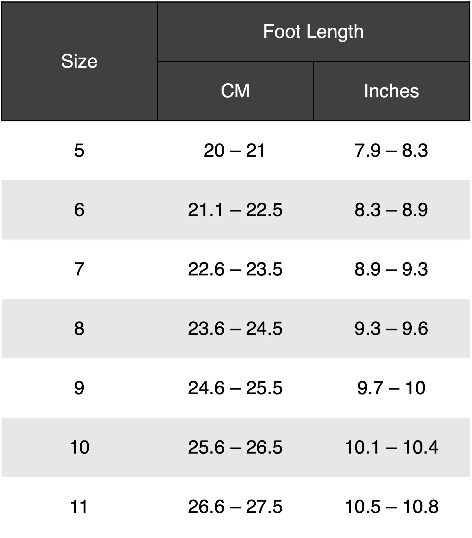 andanté  Size Guide