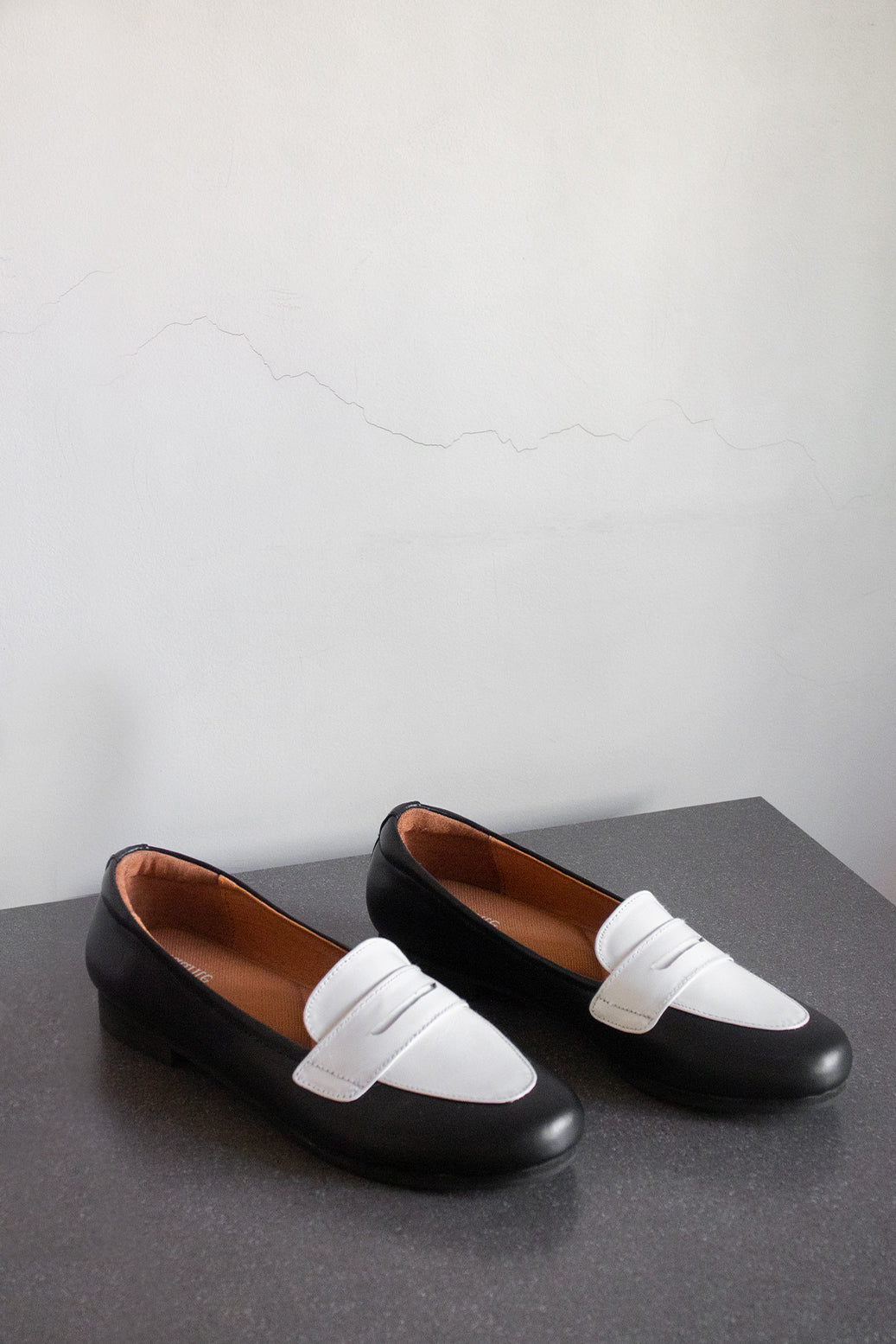 penny loafers black and white