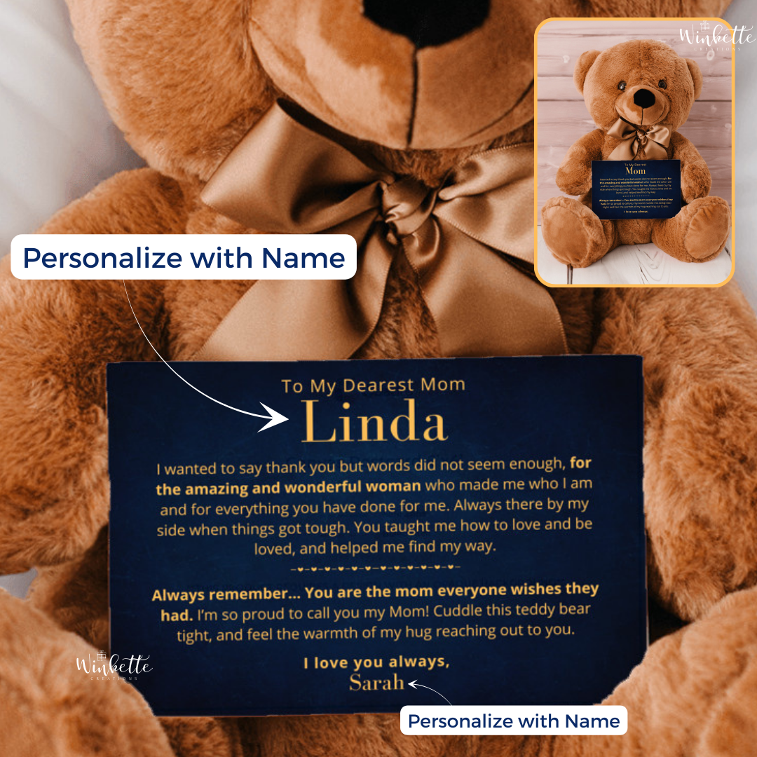 Amazing Mom - Teddy Bear with Personalized Canvas Message Card (MM2-P) - Winkette Creations product image