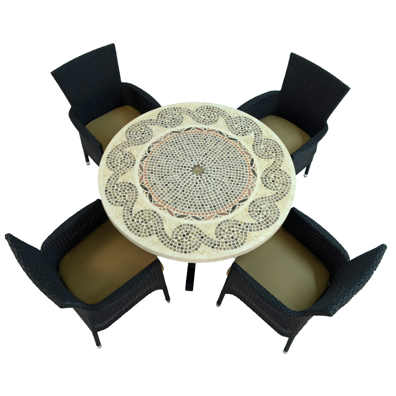 Byron Manor Avignon Mosaic Stone Garden Dining Table With 4 Stockholm Black Chairs