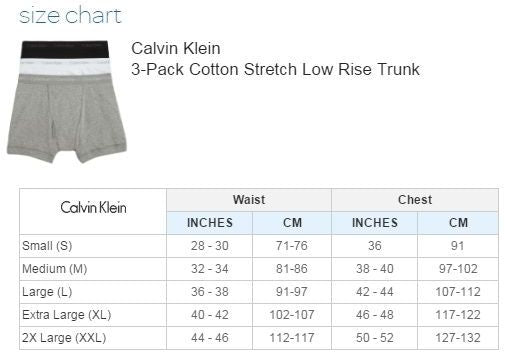 Calvin Klein Mens Size Chart