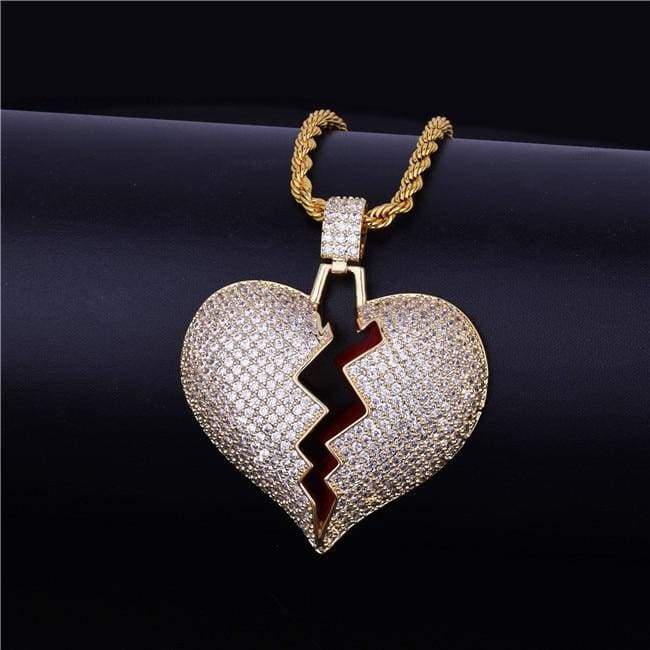 Frozen Heart Iced Out Pendant Chain Necklaces