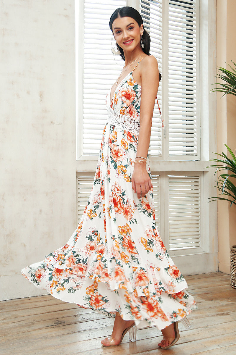 Lace Low Cut Backless Floral Maxi Dress We Wear It Better