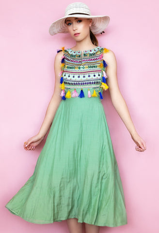 Resort wear Dress, casual resort dress, green silk bohemian dress for holidays, maxi dress