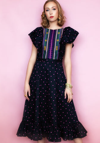 Black polka bohemian long dress, maxi dress, maxi dress for women