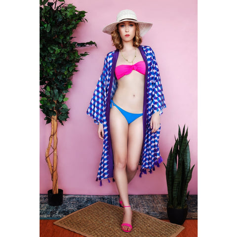 Fashion model Fashion photography silk Kimono blue usa online shop