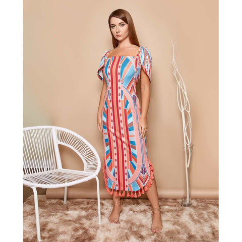 Maxi Printed dress for women with statement sleeves