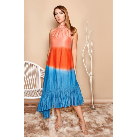 California silk dress with ruffles without sleeves for women resort wear