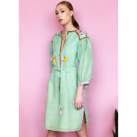 Pastel green Linen dress with coastal vibe for women