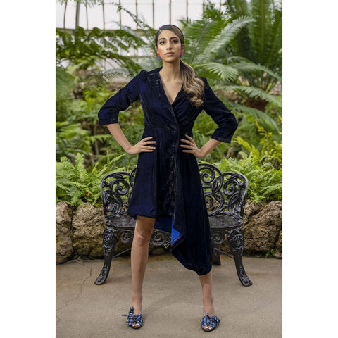 margarita blue velvet jacket dress bridal party designer for vacation wedding guest evening wear dresses sandhya garg free shipping united states 765 large