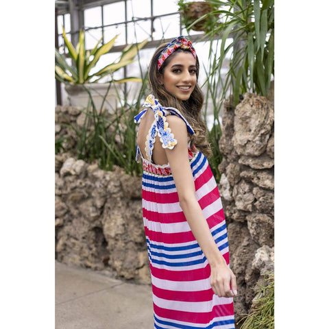 Resort wear Maxi dress Pink Blue stripes Tie Up Dress USA online slow fashion dress free shipping