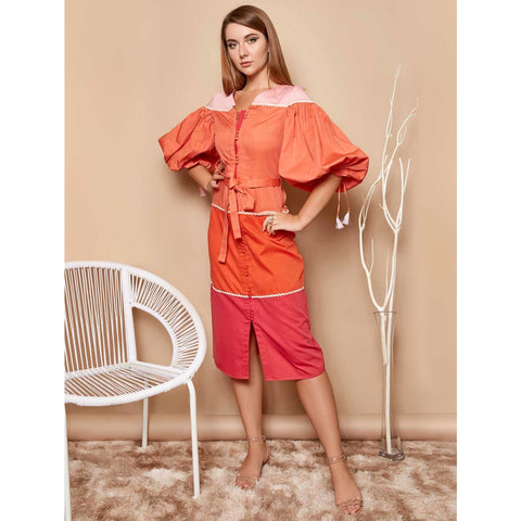 Colorblock Midi Dress with sleeves for resort wear for women USA