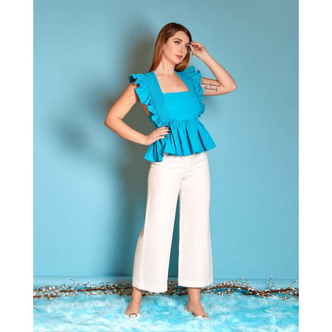 Turquoise Blue designer cotton top for women boutique quality