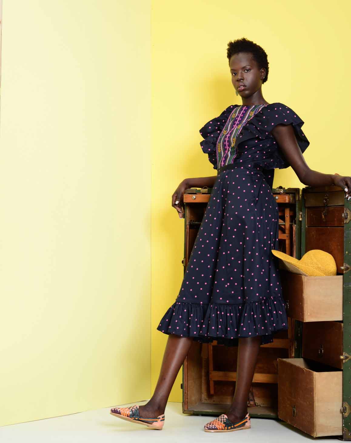 Fashion model african american designer maxi dress