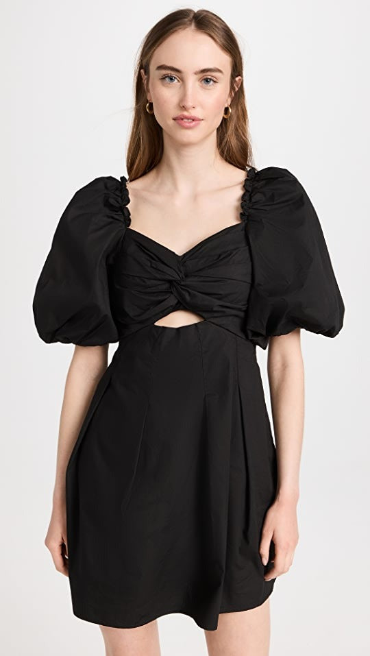 Moon River Ruffled Puff Sleeve Pleated Mini Dress - Black – Nell