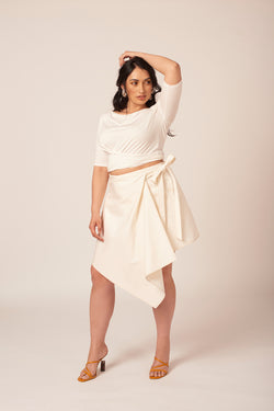 white denim wrap skirt