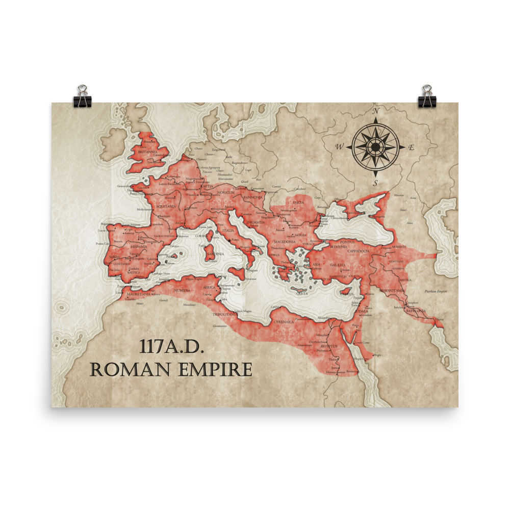 Roman Empire 117 AD Vintage Style Map Poster – Geography Geek