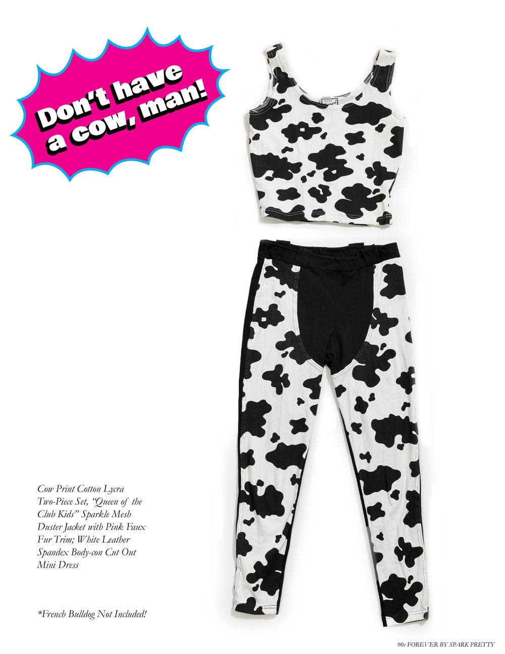 90s Forever Retro Vintage Fashion Apparel Lookbook - Cow Print Cotton Lycra Two-Piece Set