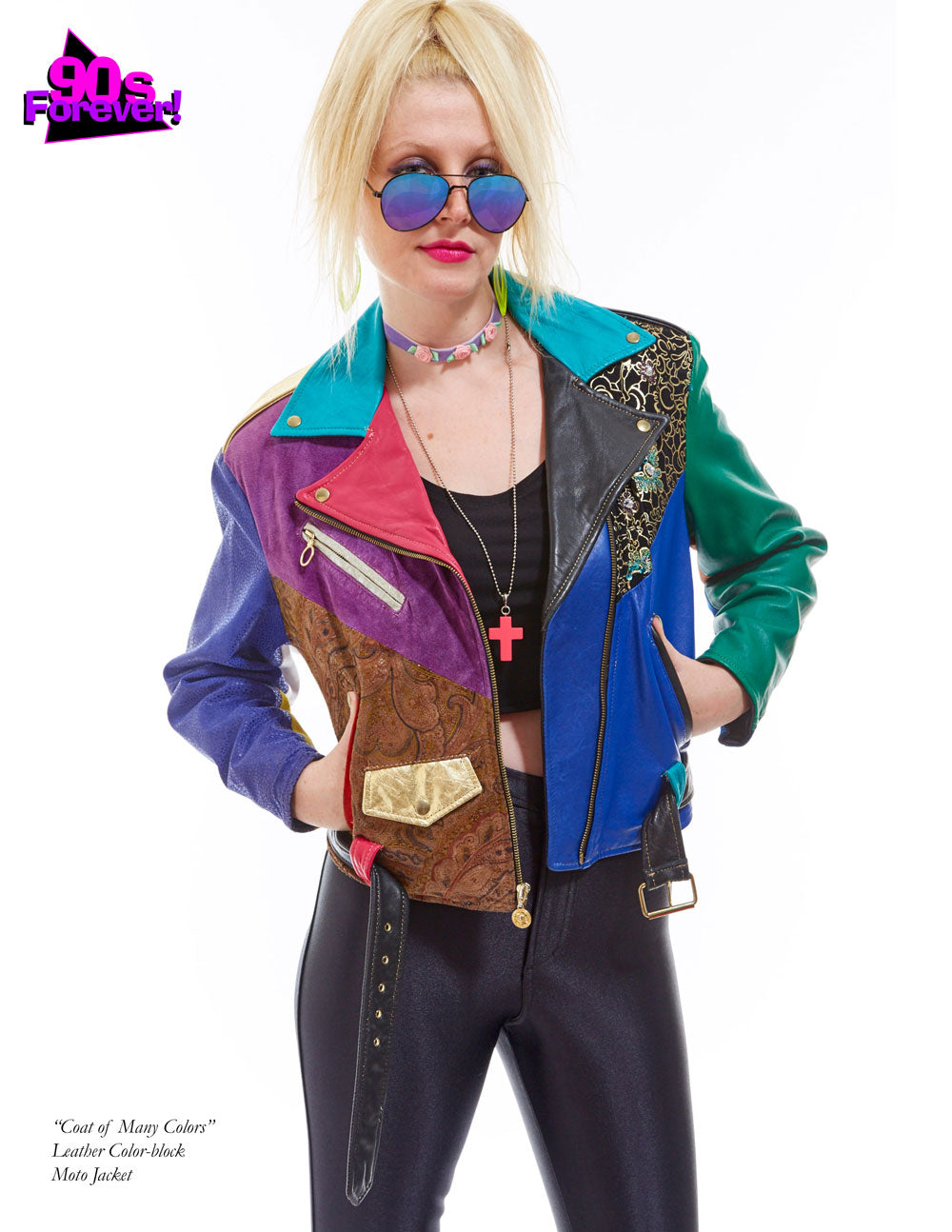90s Forever Retro Vintage Fashion Apparel Lookbook - Leather colorblock moto jacket