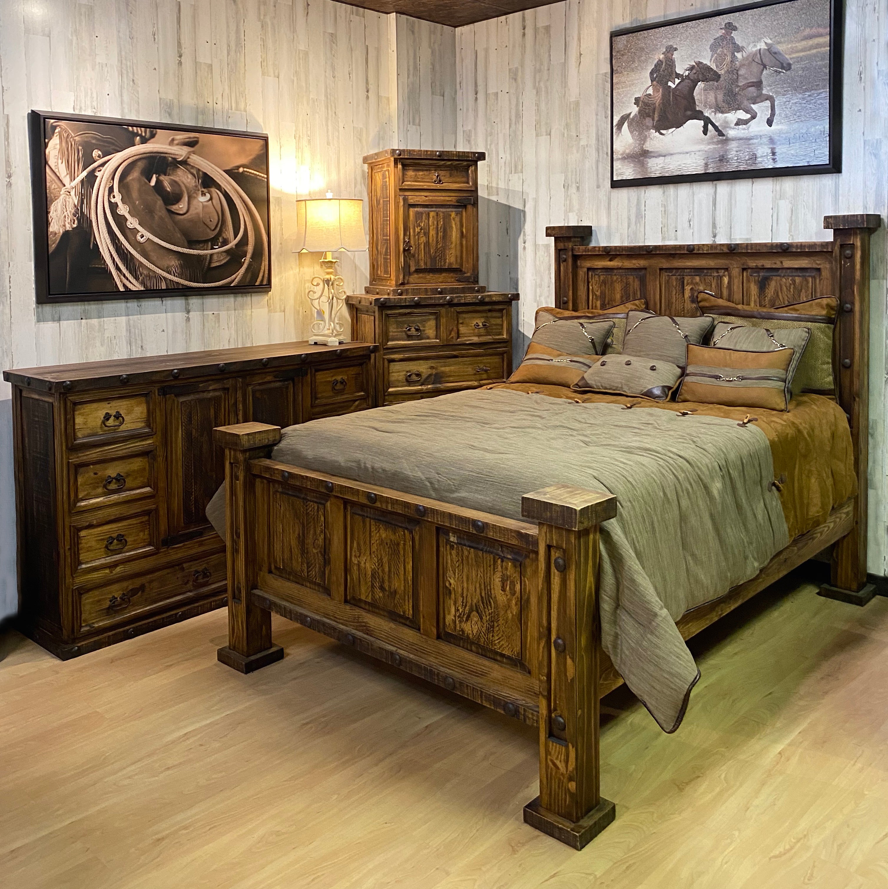 rustic white platform bed