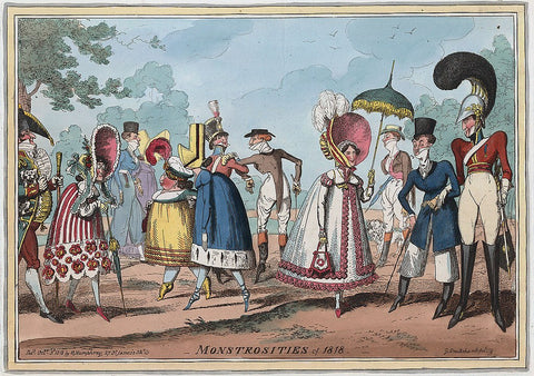 Monstrosities of 1818, extravagant clothing styles of men's and women's fashions.