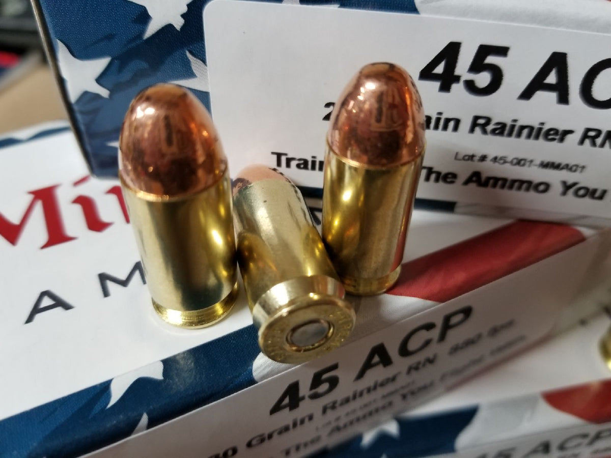 45 ACP 230 grain Round Nose @ 840 fps. 50 rounds. – Minuteman Ammo, LLC