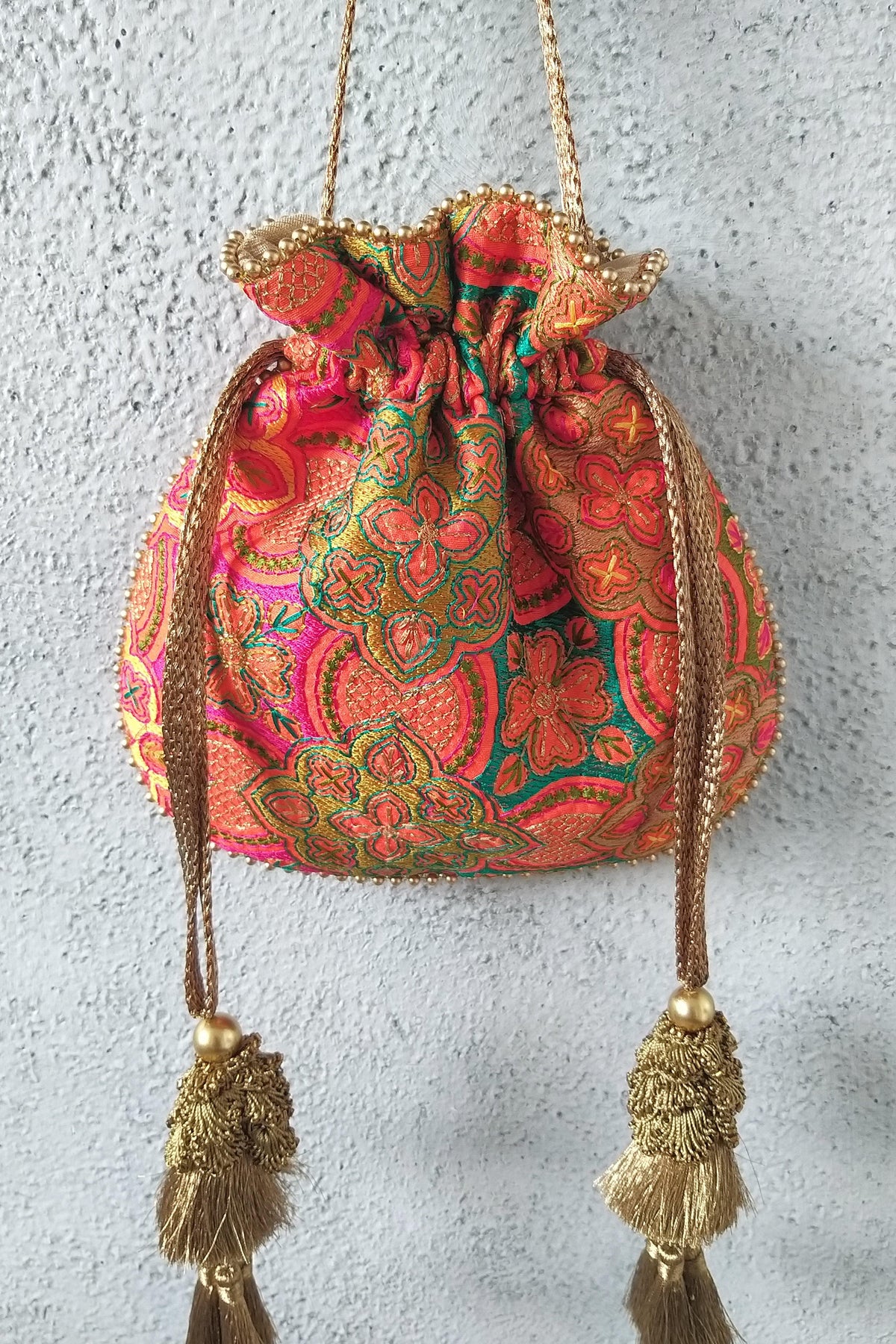 AMYRA Amna Embroidered Potli bag - Orange