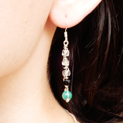 amazonite cube gemstone dangle icicle earrings on model