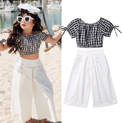 1 6t Toddler Off Shoulder Check Crop Tops Loose Pants Set Shipped