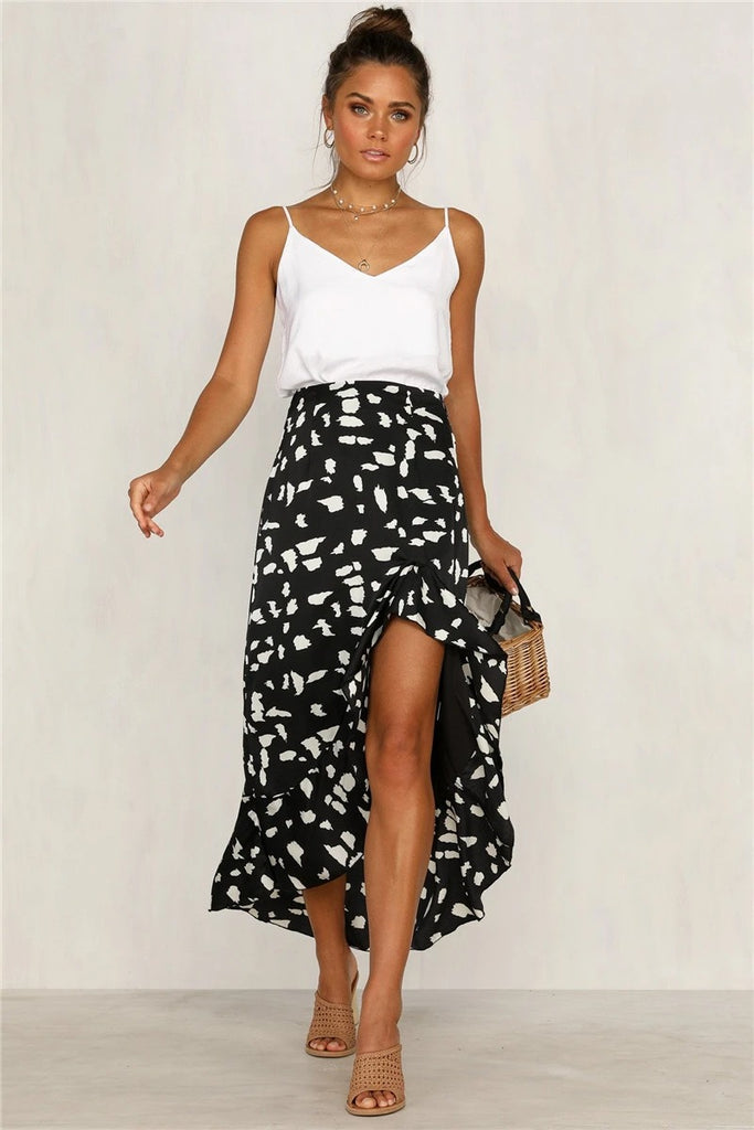 Ruffled Irregular High Waist Ink Splatter Fashion Skirt