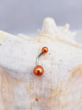 14G Pearlized orange acrylic double ball belly ring - Stainless steel shaft