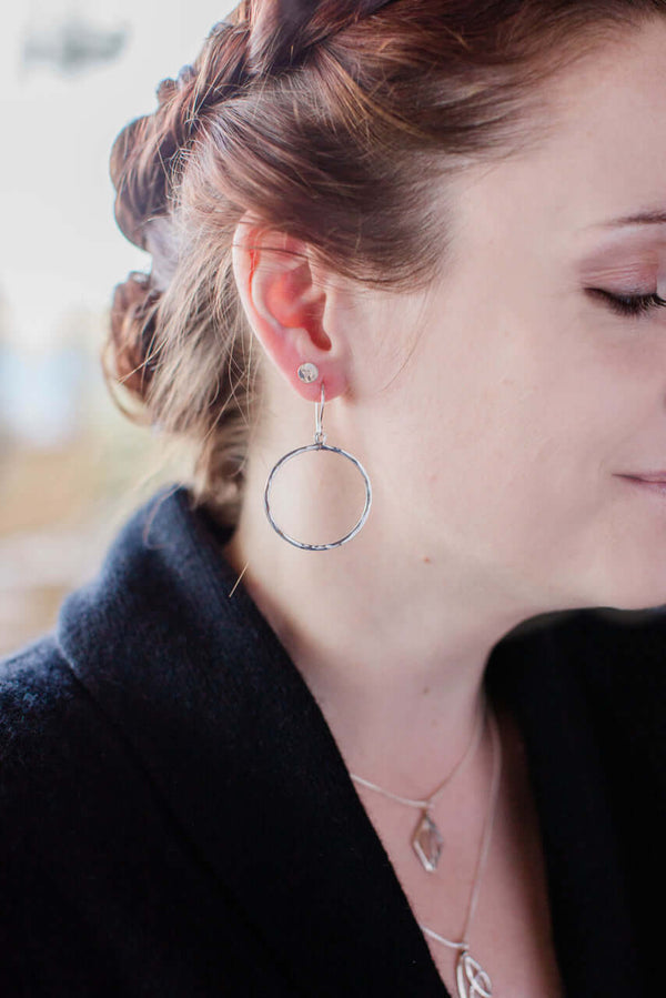 front facing hoop earrings silver