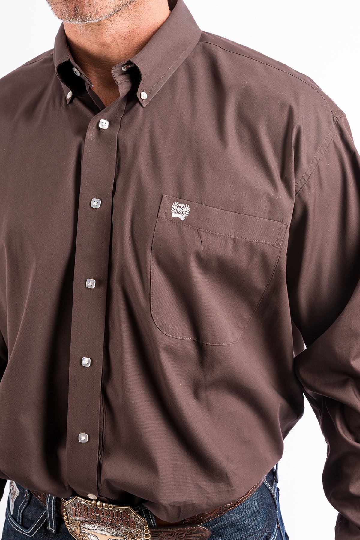 Cinch Men's Long Sleeve Solid Button Down Shirt - Brown