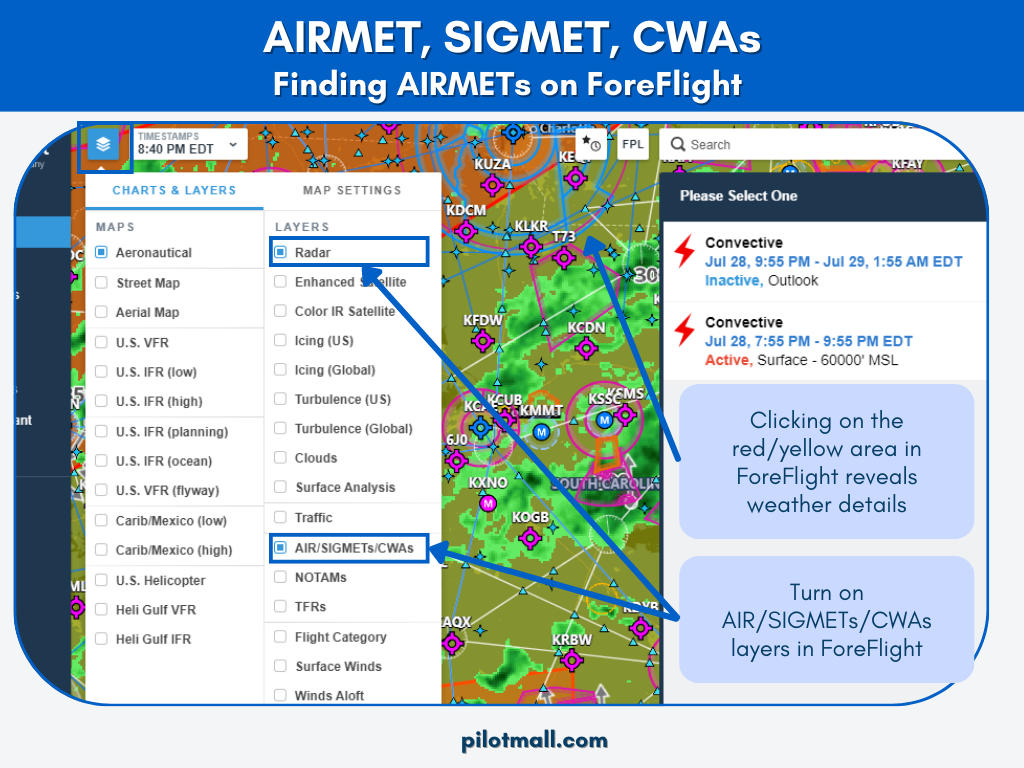 AIRMET SIGMET CWAs on ForeFlight - Pilot Mall