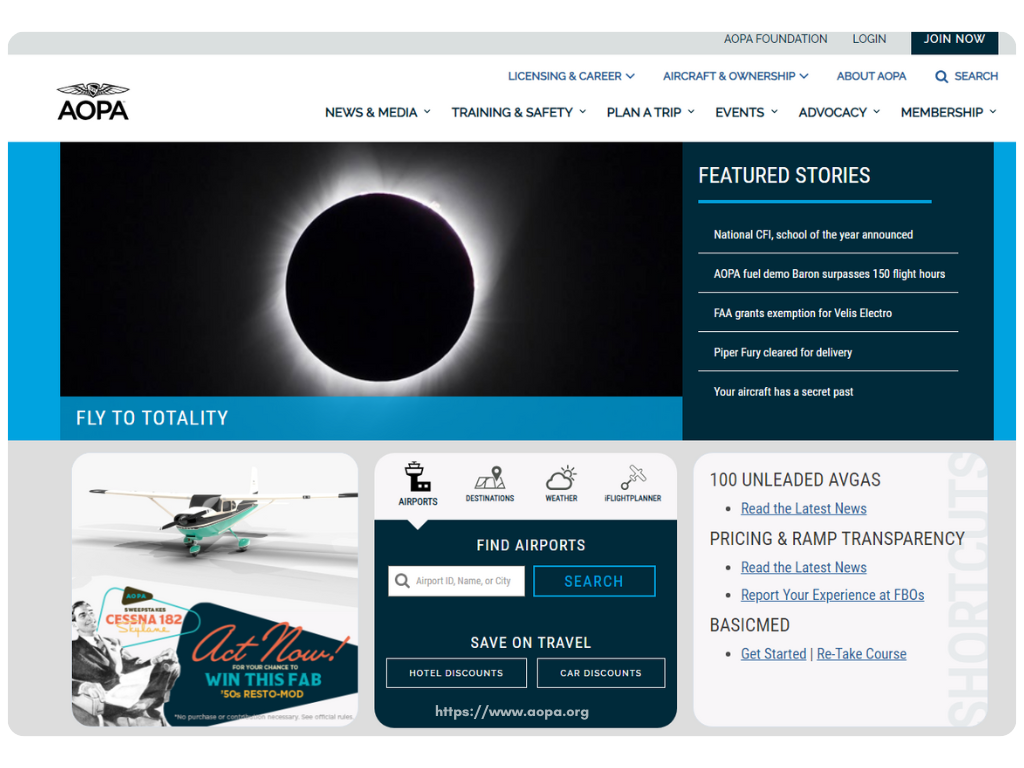 AOPA Website Screenshot