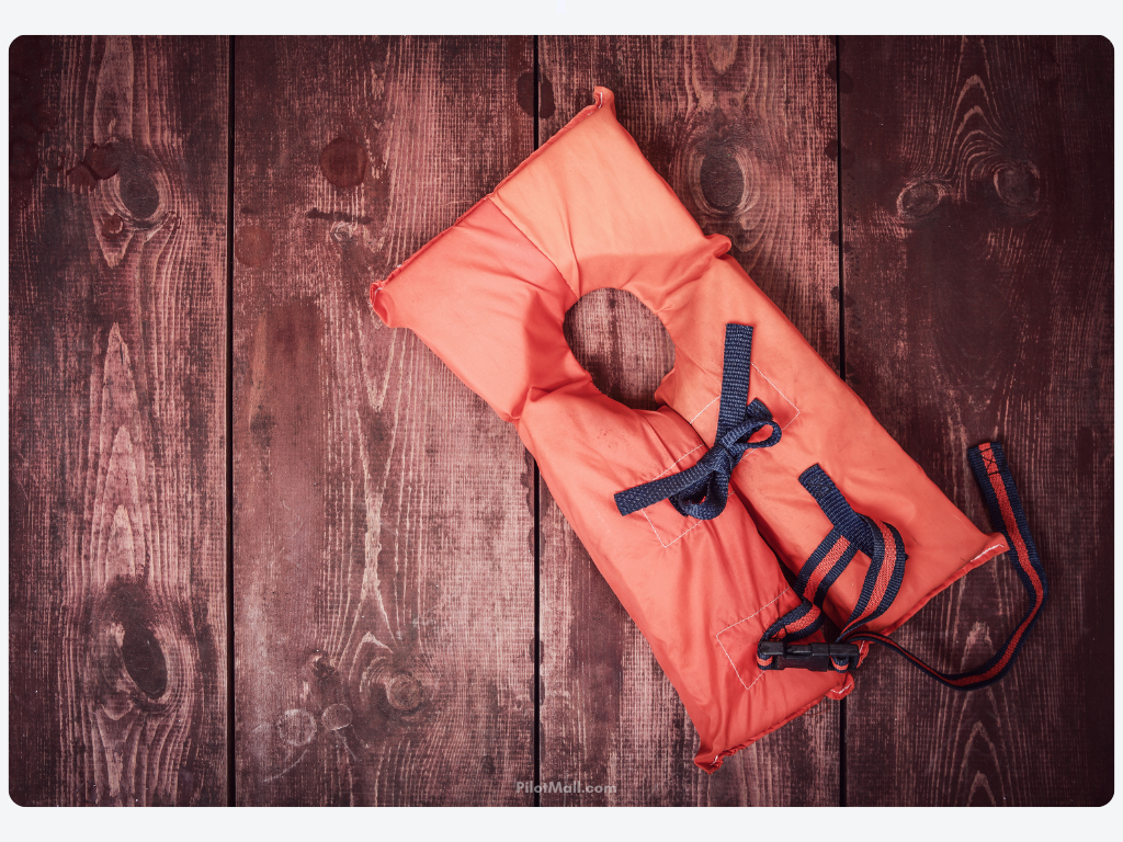 A life vest on a wooden background