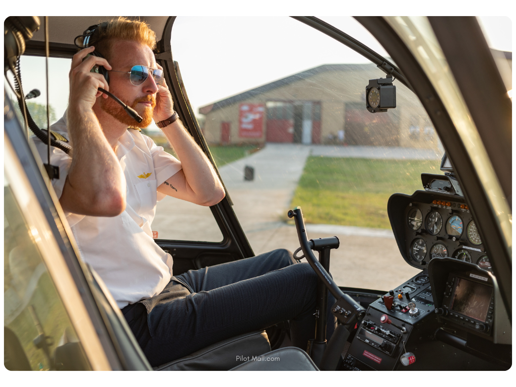 A pilot Putting on His Headset - Pilot Mall