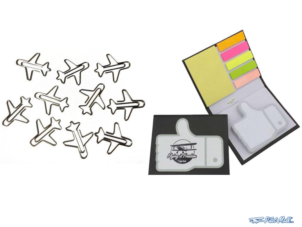 Airplane shaped paperclips and thumbs up sticky book - Pilot Mall
