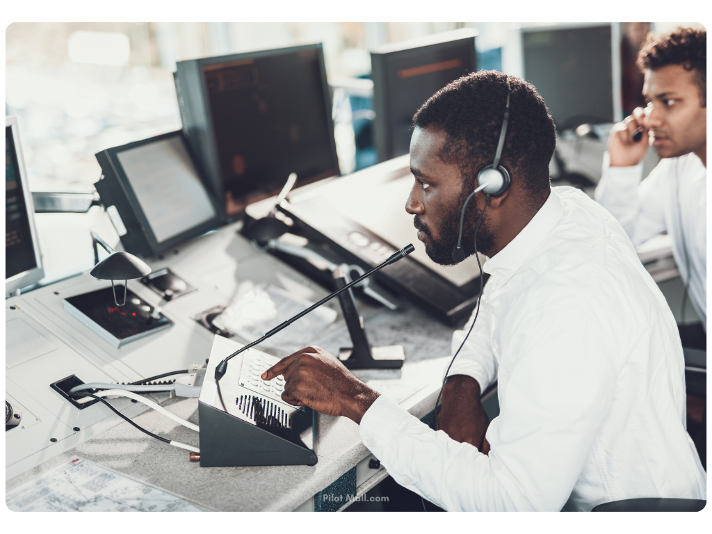 An Aircraft Dispatcher focused on trasmitting over the mic - Pilot Mall