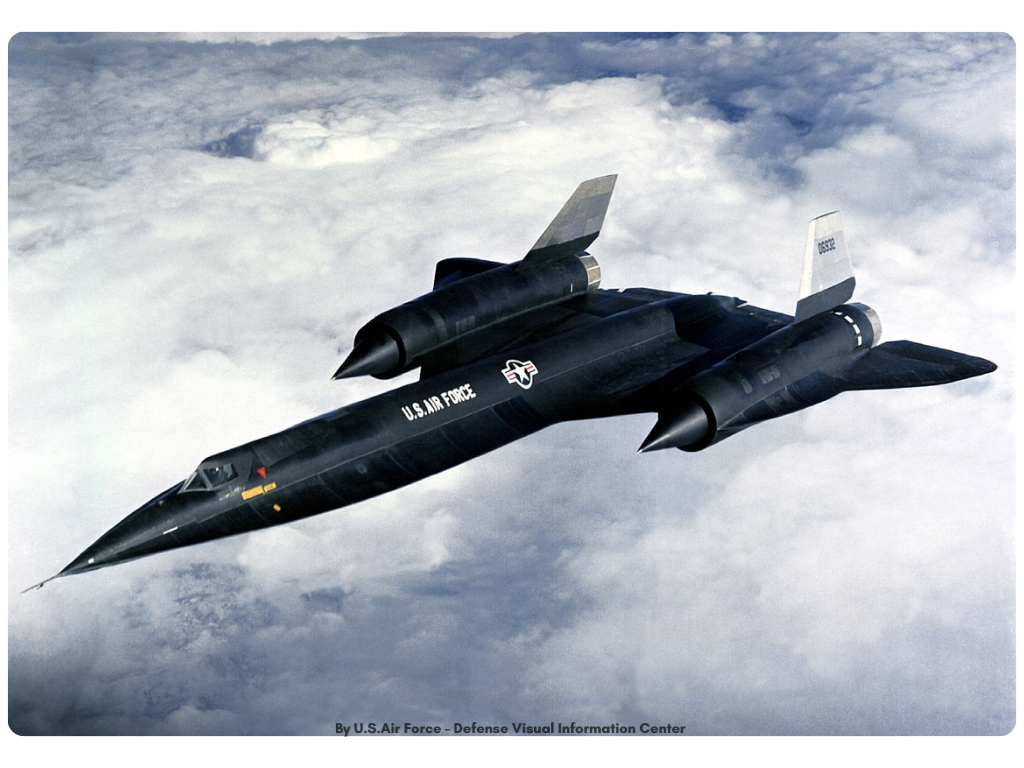 An air-to-air left front view of a A-12 aircraft