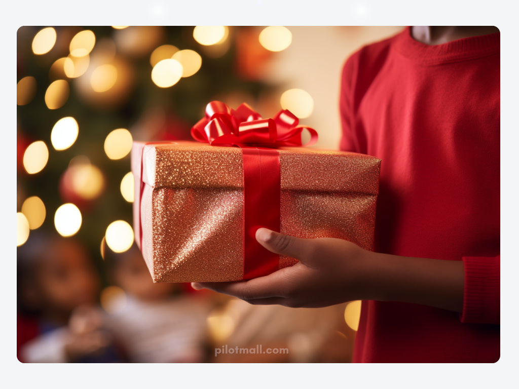 Primer plano de una mano sosteniendo un regalo de Navidad - Pilot Mall