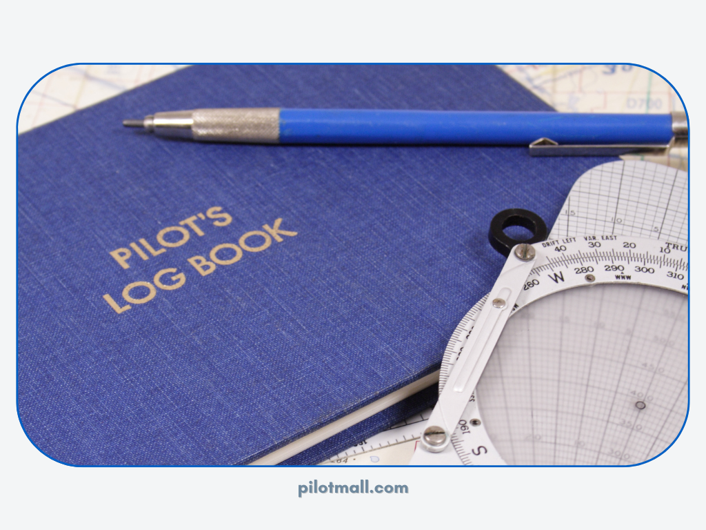 Close up of a Pilots Log book and Plotter