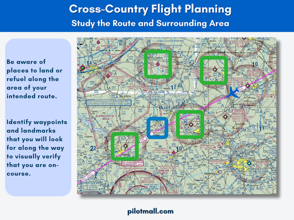 Cross-country flight study the route and area - Pilot Mall