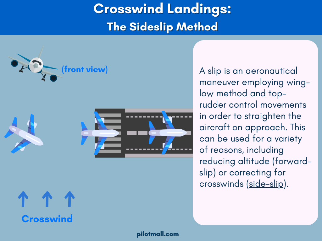 The Sideslip is a wing-low method and top-rudder control to straighten the aircraft  - Pilot Mall