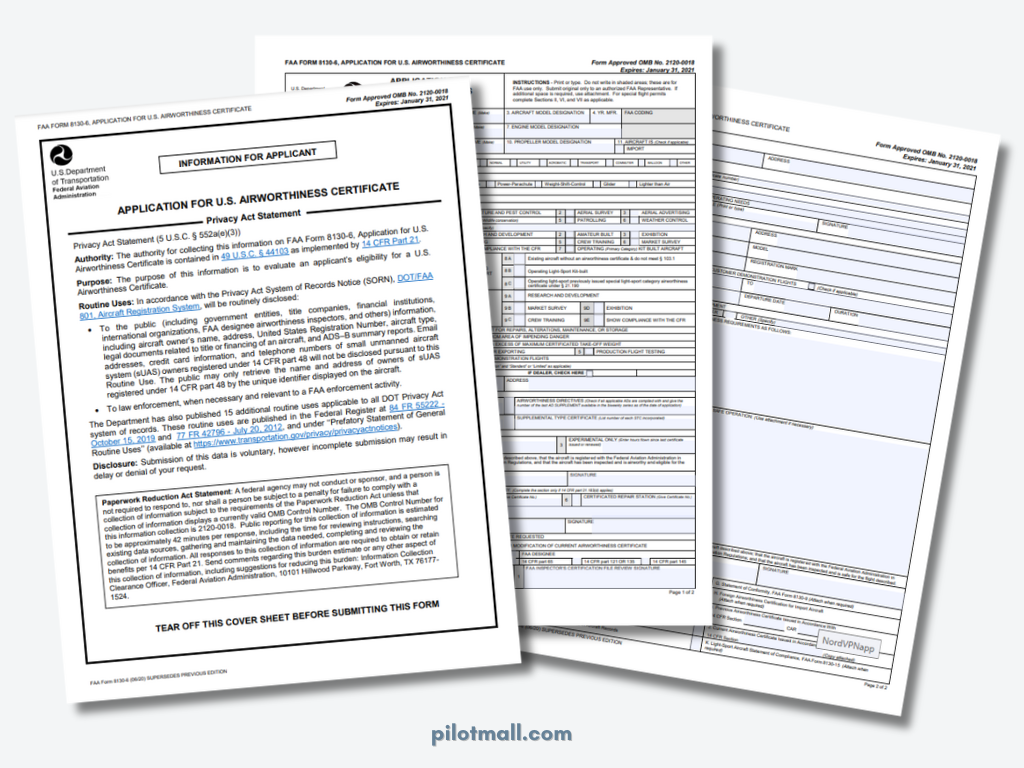 FAA Form 8130-6 Application for Airworthiness - Pilot Mall