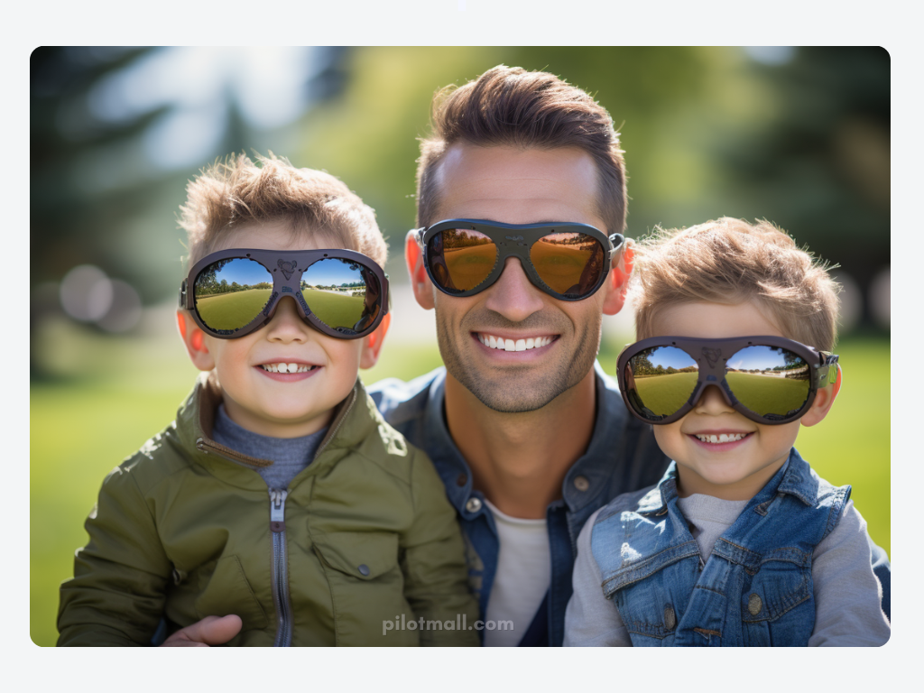 Father with Two Kids Wearing Aviator Goggles - Pilot Mall